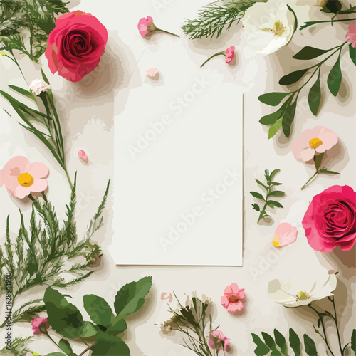 Elegant Spring Flowers and Leaves Composition