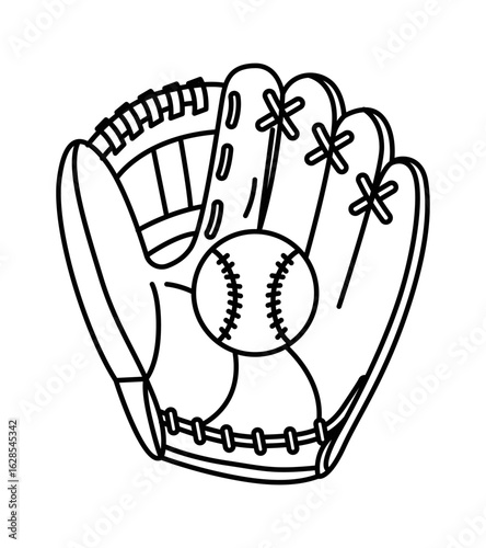 A detailed illustration of a baseball glove with a ball nestled inside, capturing the essence of the game.