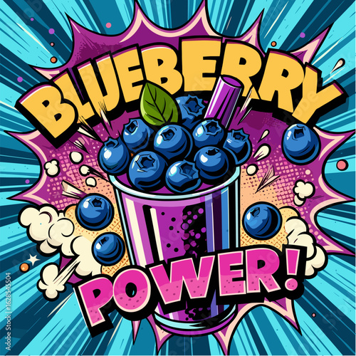 Blueberry smoothie with berries in retro pop art vector, dynamic pop art background