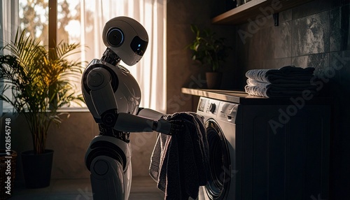 Humanoid Robot Doing Laundry at Home