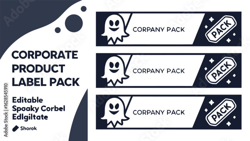Corporate product label pack with spooky ghost theme and editable text for company branding labels