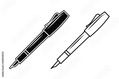Pen art silhouette vector out line art on white background