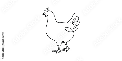 Continuous one line drawing of hen. Minimalist poultry farm concept vector illustration