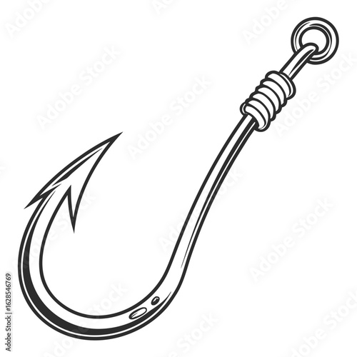 Shiny sharp metal fishing hook vector illustration isolated on a white background. Vector
