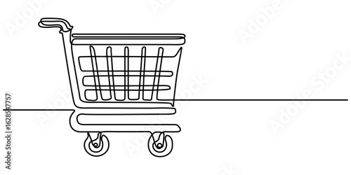 A continuous line drawing of a shopping cart offering a simple and modern design for retail concepts, Supermarket Shopping cart icon concept. 