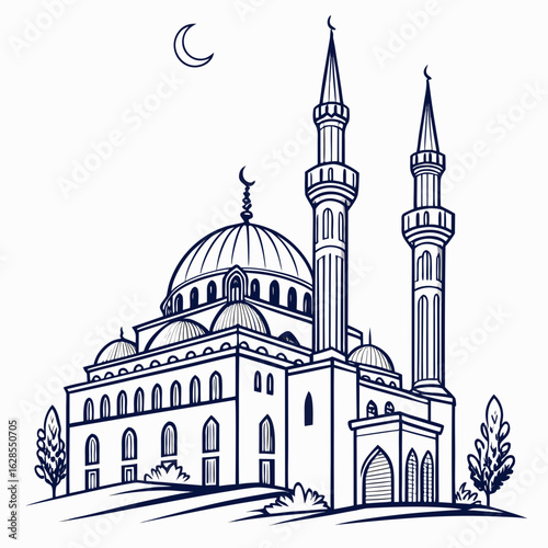 The iconic Blue Mosque in Istanbul, a stunning example of Ottoman architecture, stands with its grand domes and minarets against the vibrant city sky