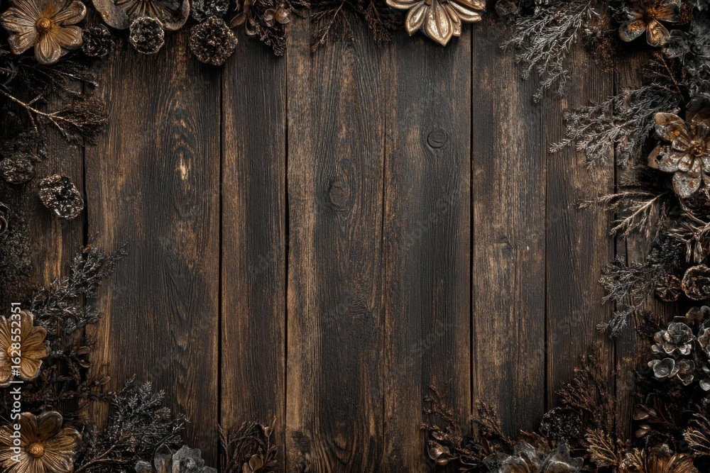 Rustic Wood with Floral Adornments creates a Natural Aesthetic Background Rustic Wood with Floral Adornments creates a Natural Aesthetic Background