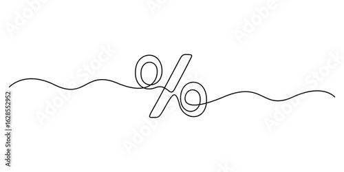 Continuous one line drawing of a percent sign. Linear percentage symbol icon. Doodle vector illustration