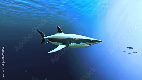 Wallpaper Mural Shark swimming in deep blue ocean. Copy space for text Torontodigital.ca