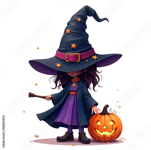 Girl in a witch costume on Halloween