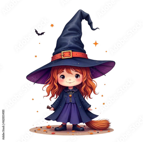 Girl in a witch costume on Halloween