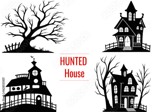 A big bundle of halloween haunted house silhouette set. vector illustration perfect for halloween project