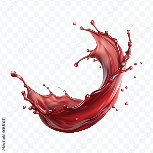 realistic 3d smooth liquid red wine splash in curve style isolated on transparent background	
