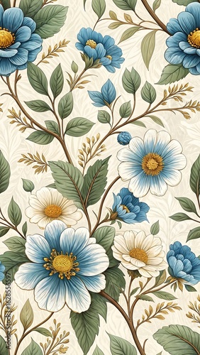 Wallpaper Mural Seamless elegant retro floral pattern with roses and leaves on a cream background Torontodigital.ca