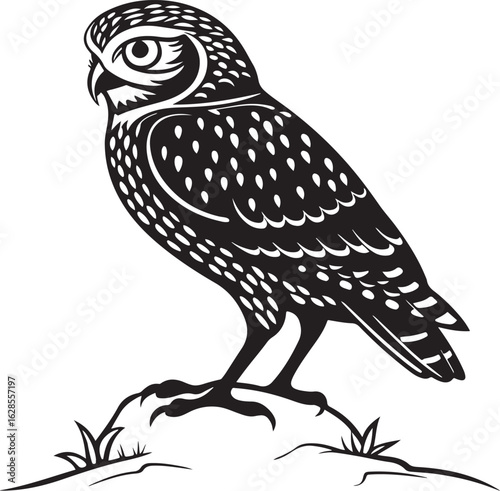 Burrowing owl silhouette vector style with white background .