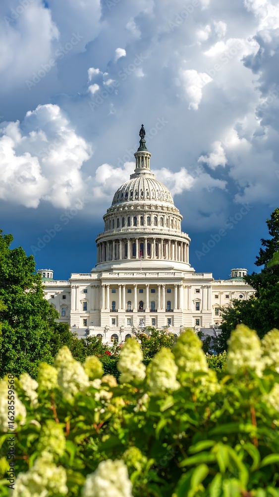 Naklejka premium US Capitol Building, lush greenery