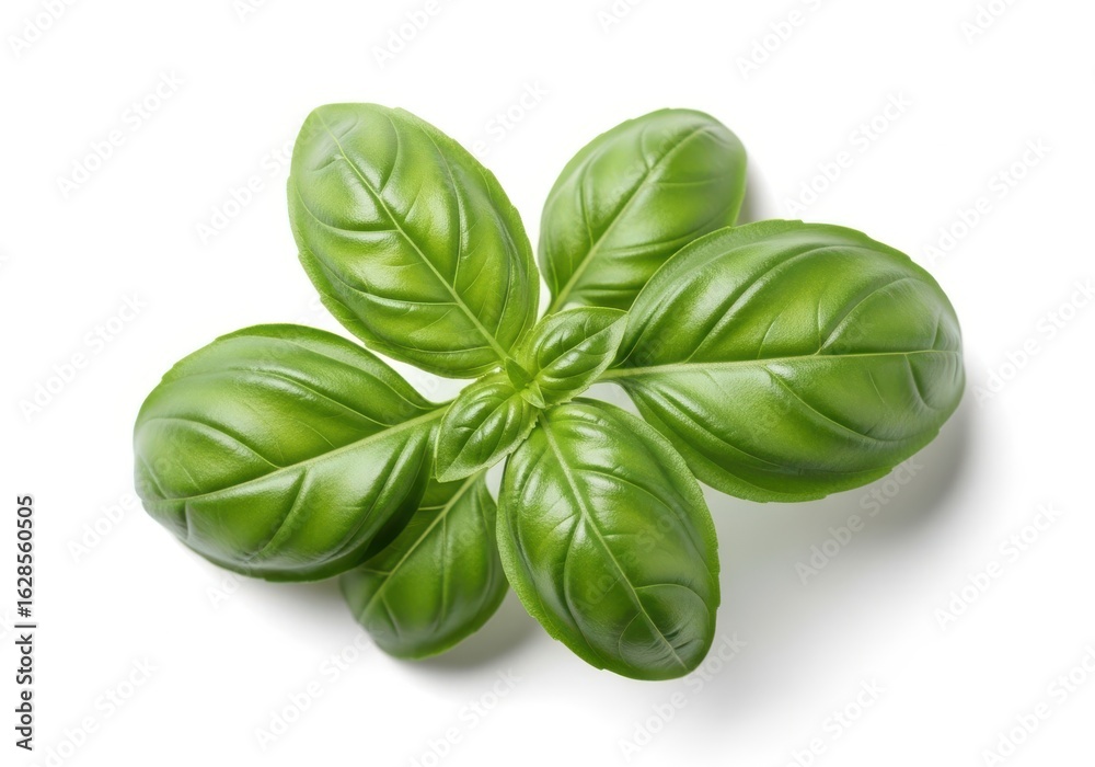 Fototapeta premium Vibrant green basil leaves studio shot top down view leaf herb