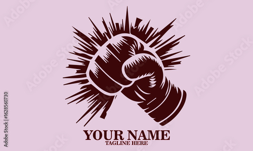 boxing glove punching vector illustration, boxing logo design and time management illustration