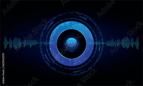 Bubble speech sound voice communication. Chatbot, virtual service, customer support. AI Blue   Virtual smart assistant icon. Personal assistant concept. Search, Machine learning, Neural network, AI