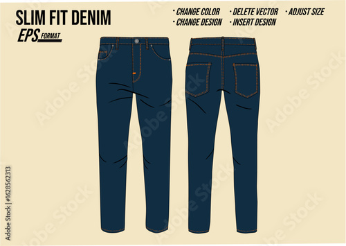 slimfit denim man mockup vector