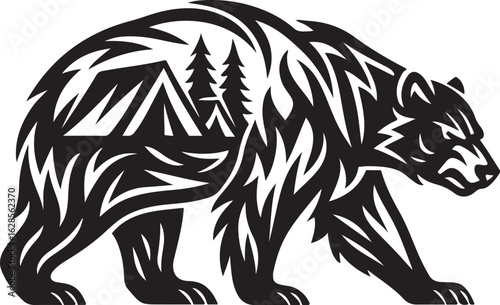 Tribal Grizzly bear with Camp Scene.