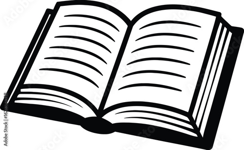 Black and White Vector Icon of an Open Book