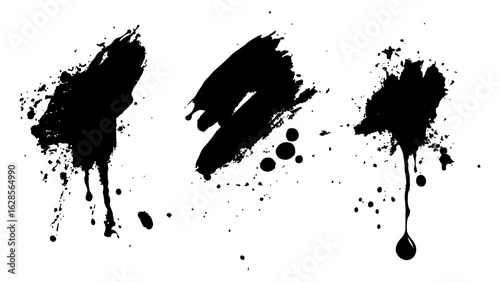 Paintbrush, splash, spray, ink splatter and paint marks. artistic graphic box, black blots, grunge brush strokes and grunge frames for text. Graffiti stencil. Illustration. 