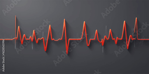 Red electrocardiogram heartbeat pulse line graph on a medical monitor screen