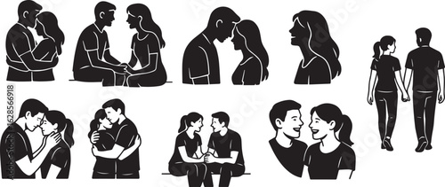 Romantic Couple Silhouette Vector Set for Love-Themed Designs
