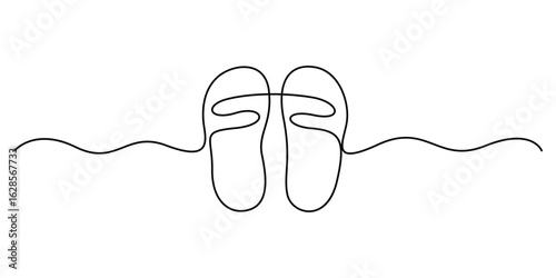 Continuous line drawing of sandals, simple icon, object symbol, vector illustration, Flip Flops Thong sandals one line art style. Doodle vector illustration