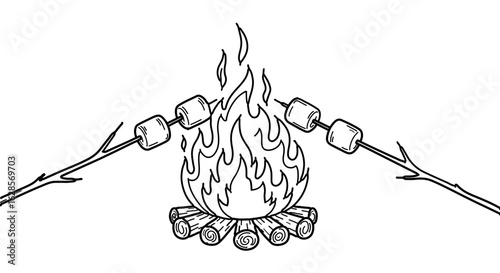 Campfire marshmallows roasting fire pit camping outdoor cooking summer bonfire party sweet treat snack dessert