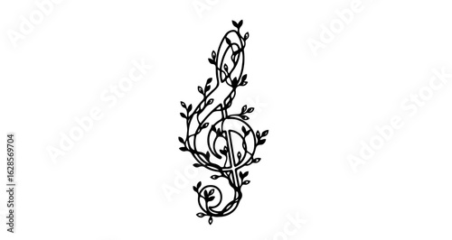 Treble clef musical note with leaves vector art illustration for music education and design element