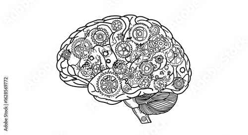 Brain gears concept for intelligence artificial mechanical mind innovation and creative thinking process