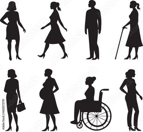 Diverse Human Silhouettes Showing Different Lifestyles and Abilities people woman