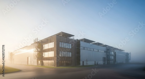 Wallpaper Mural Modern industrial building architecture in the fog at sunrise Torontodigital.ca