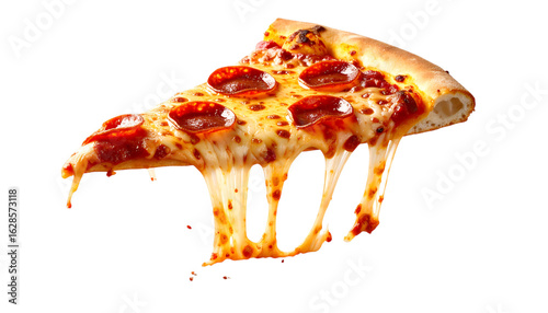 Pepperoni pizza slice with melting cheese, delicious Italian cuisine on transparent background