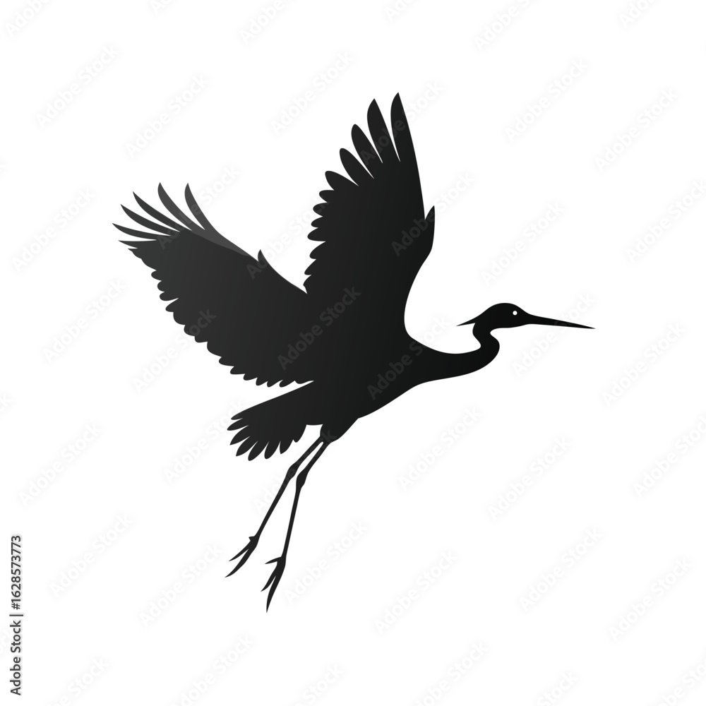 Fototapeta premium Crane Flying Elegantly Over Wetlands Silhouette Vector Illustration