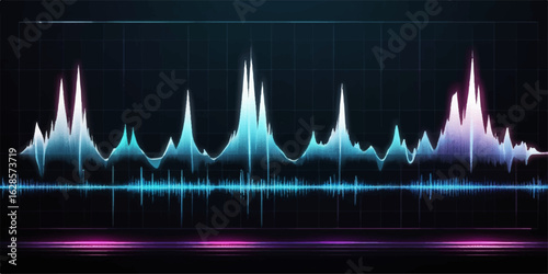 Blue cardiogram with heart beat waves on a sound monitor background