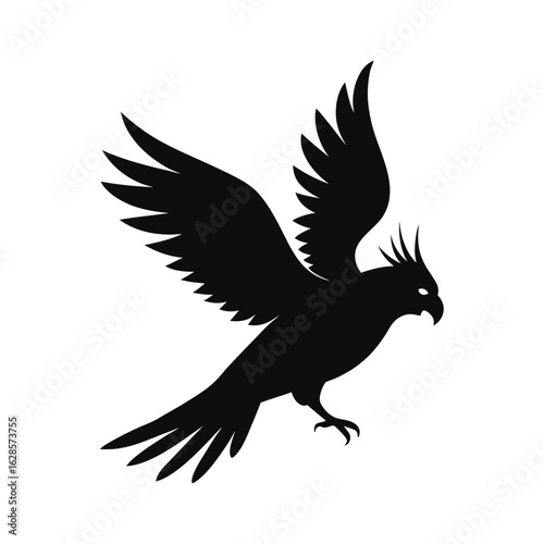 Cockatoo Flying in Tropical Sky Scene Silhouette Vector Illustration