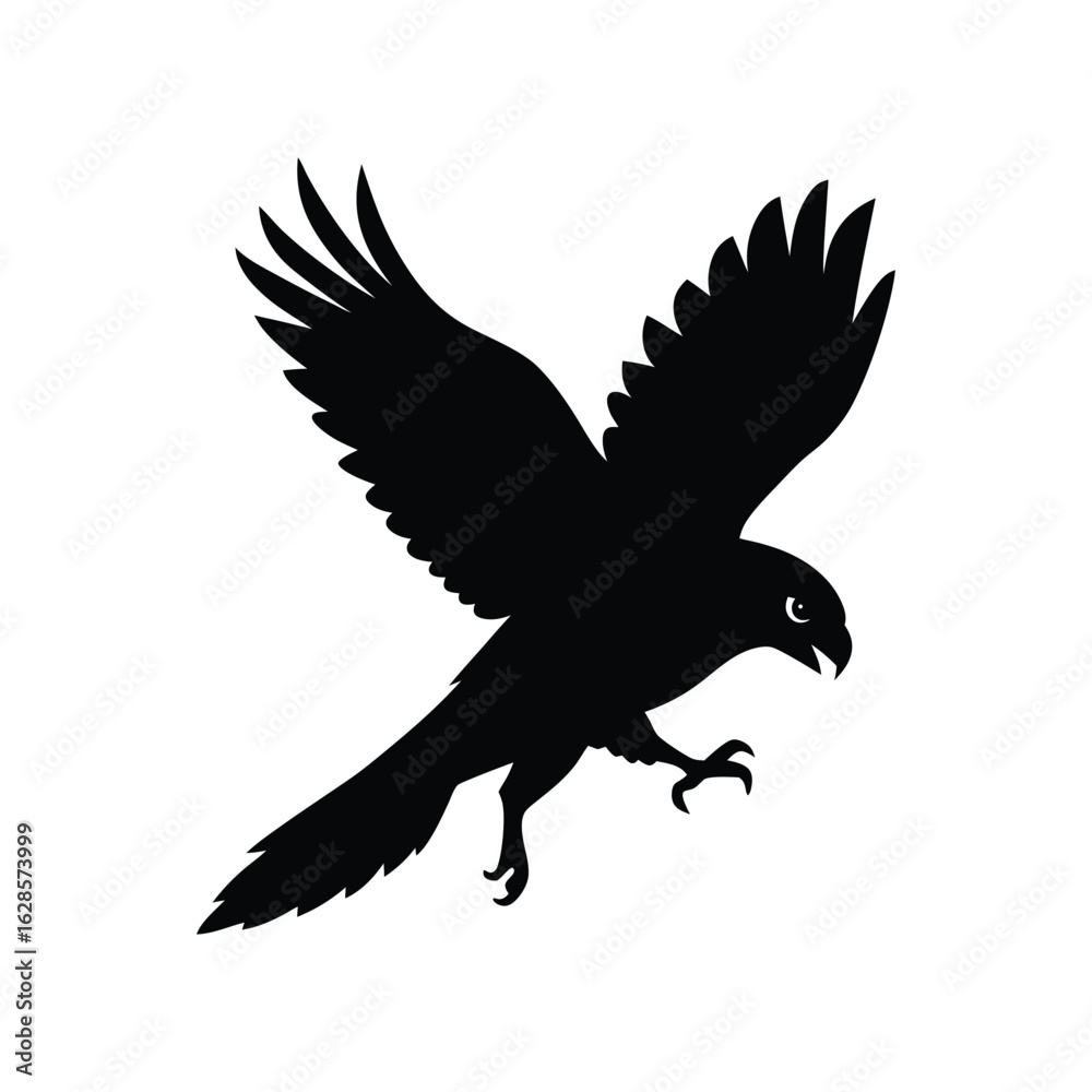 Fototapeta premium Hawk Clutching Prey Mid Flight Motion Silhouette Vector Illustration