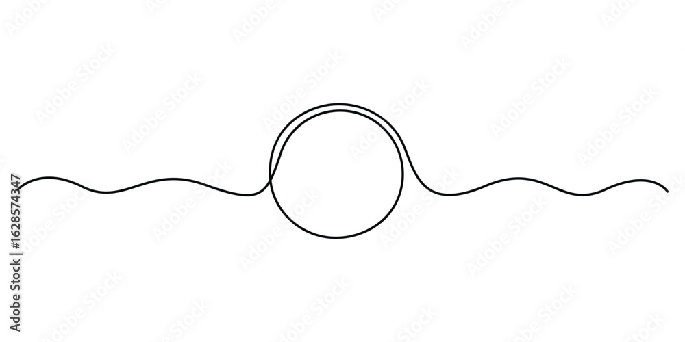 Continuous one line drawing of black circle. Round frame sketch outline on white background. Round hand drawn frame one line art style. Doodle vector illustration
