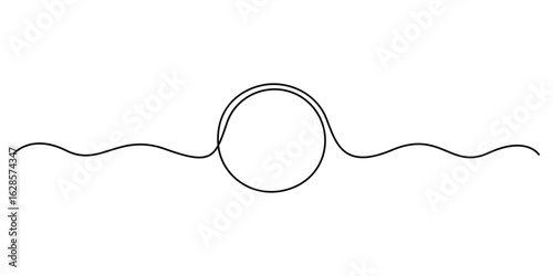 Continuous one line drawing of black circle. Round frame sketch outline on white background. Round hand drawn frame one line art style. Doodle vector illustration