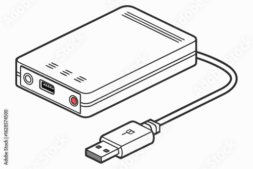 Portable external hard drive with usb cable isolated on white background