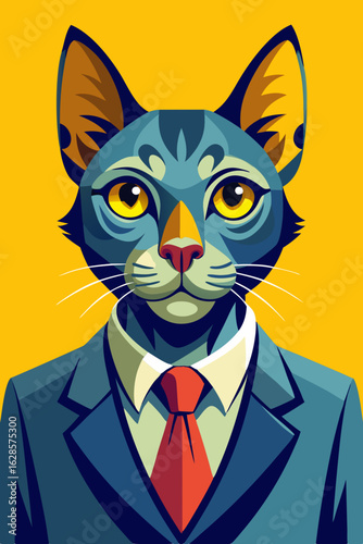 Cat in a Suit Portrait with Formal Attire and Striped Tie