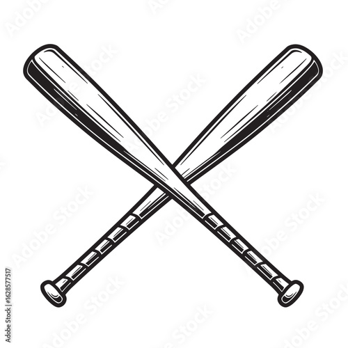 Crossed baseball bats vector illustration in a classic engraved style for design projects