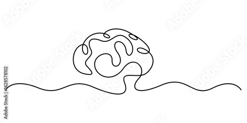Continuous one line drawing of human brain organ. Brain for psychology, idea and intelligence concept in simple linear style. Doodle vector illustration