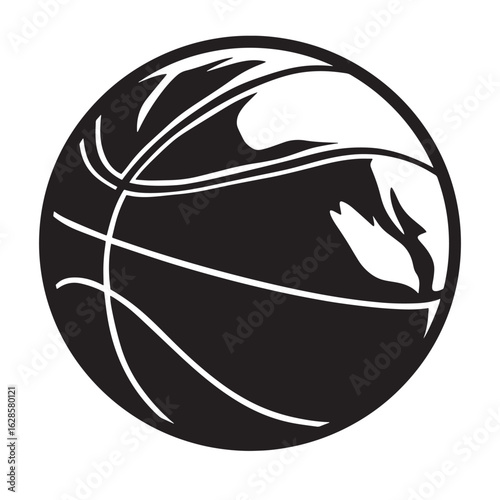 Silhouette style basketball illustration depicting a classic sporting ball suitable for designs