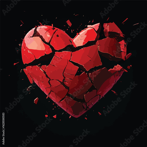 Exploded Shattered 3D Red Heart Design