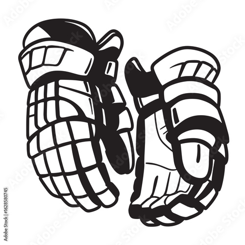 Two black and white hockey gloves isolated on a white background ready for the game.