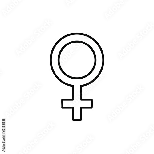 This minimalist black outline icon represents the universal female gender symbol, signifying womanhood, femininity, and identity in a clear, versatile graphic.